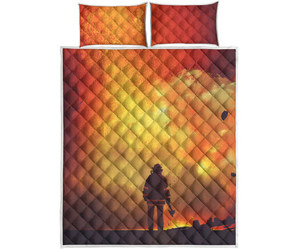 Brave Firefighter With Axe Print Quilt Bed Set