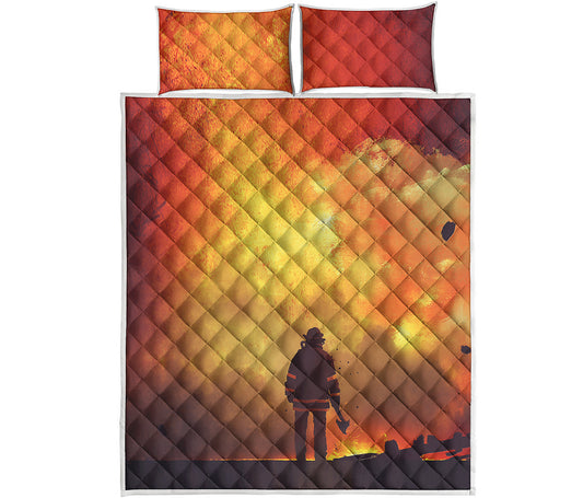 Brave Firefighter With Axe Print Quilt Bed Set