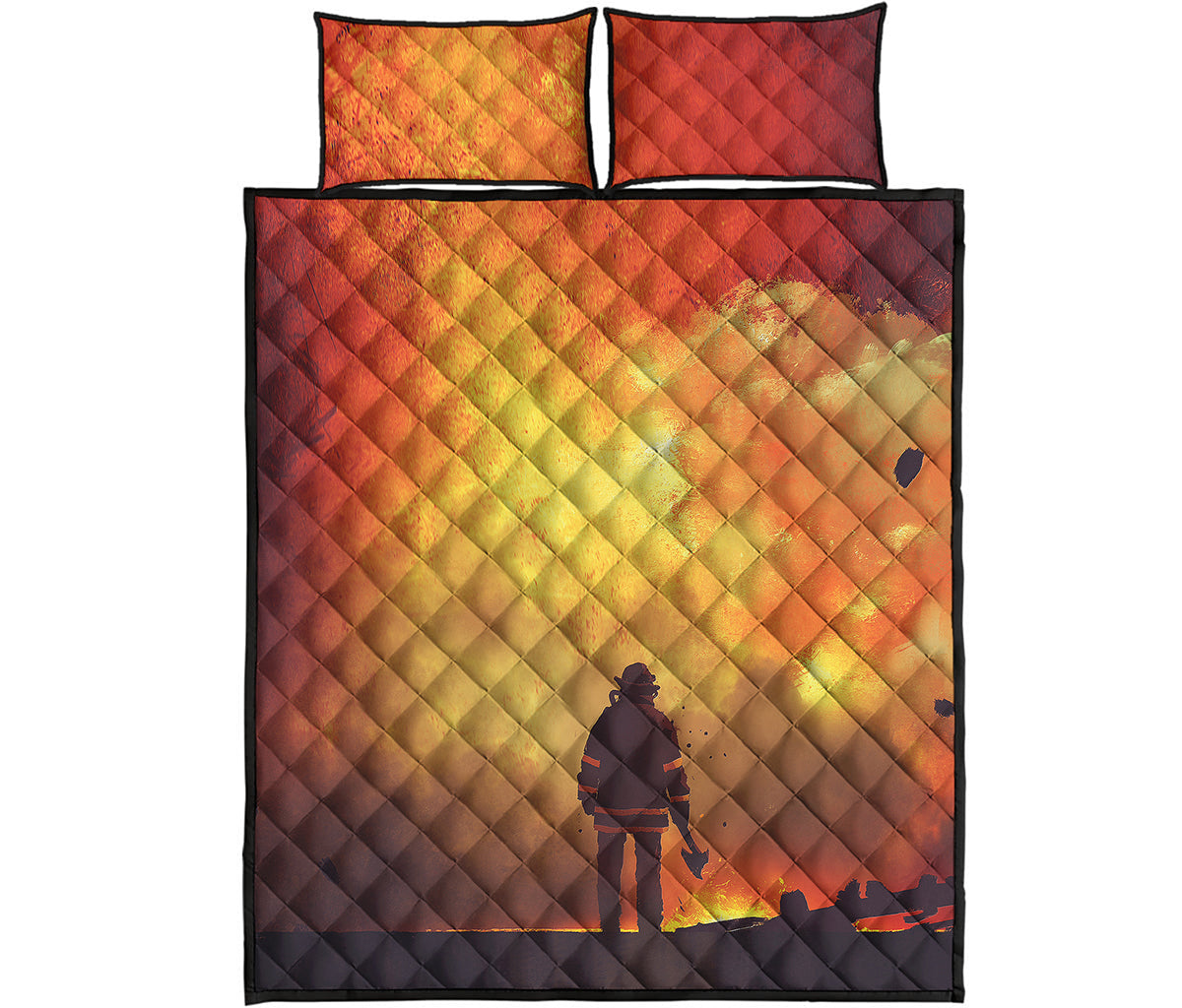 Brave Firefighter With Axe Print Quilt Bed Set