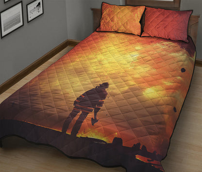 Brave Firefighter With Axe Print Quilt Bed Set