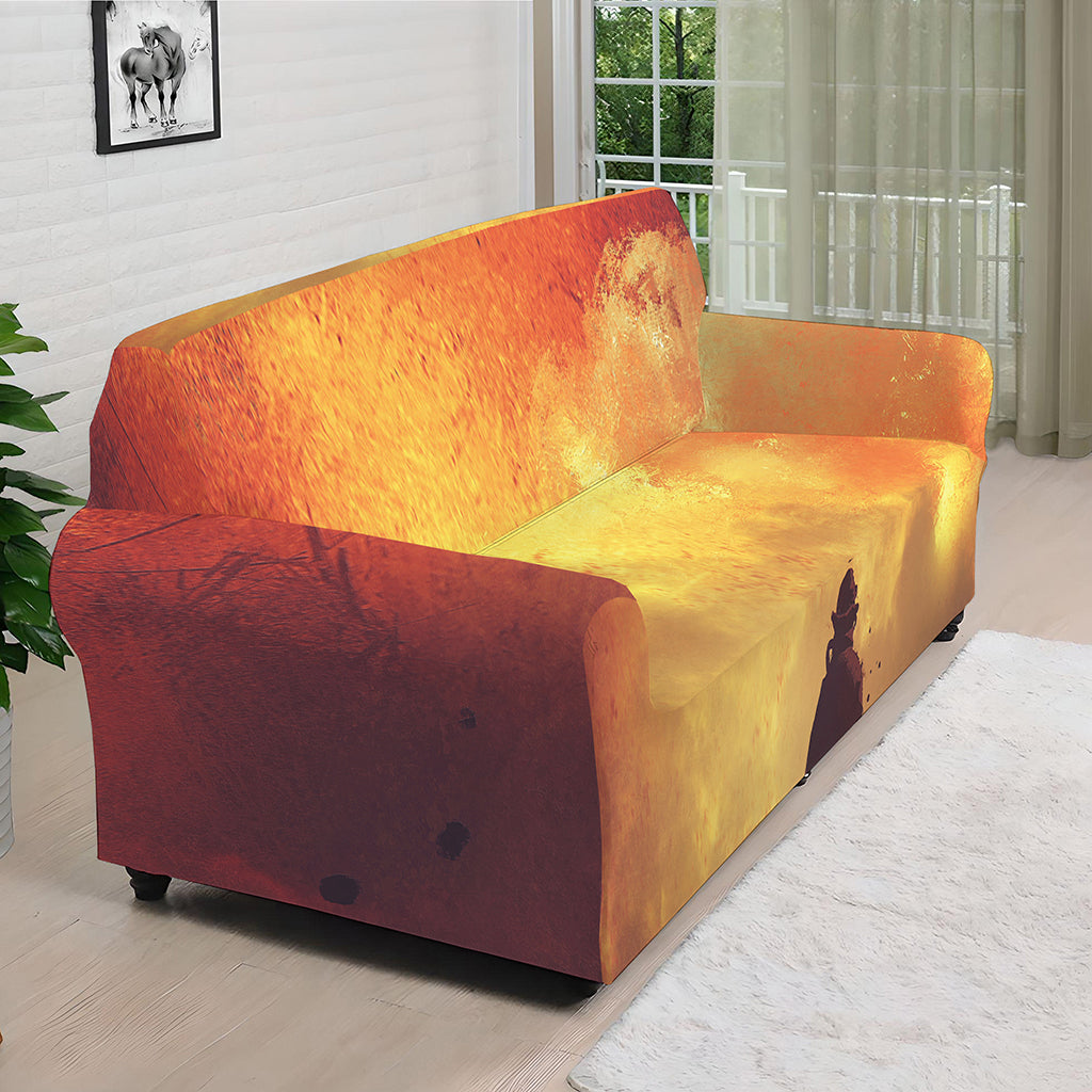 Brave Firefighter With Axe Print Sofa Cover