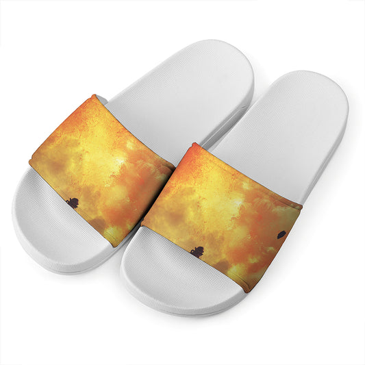 Brave Firefighter With Axe Print White Slide Sandals