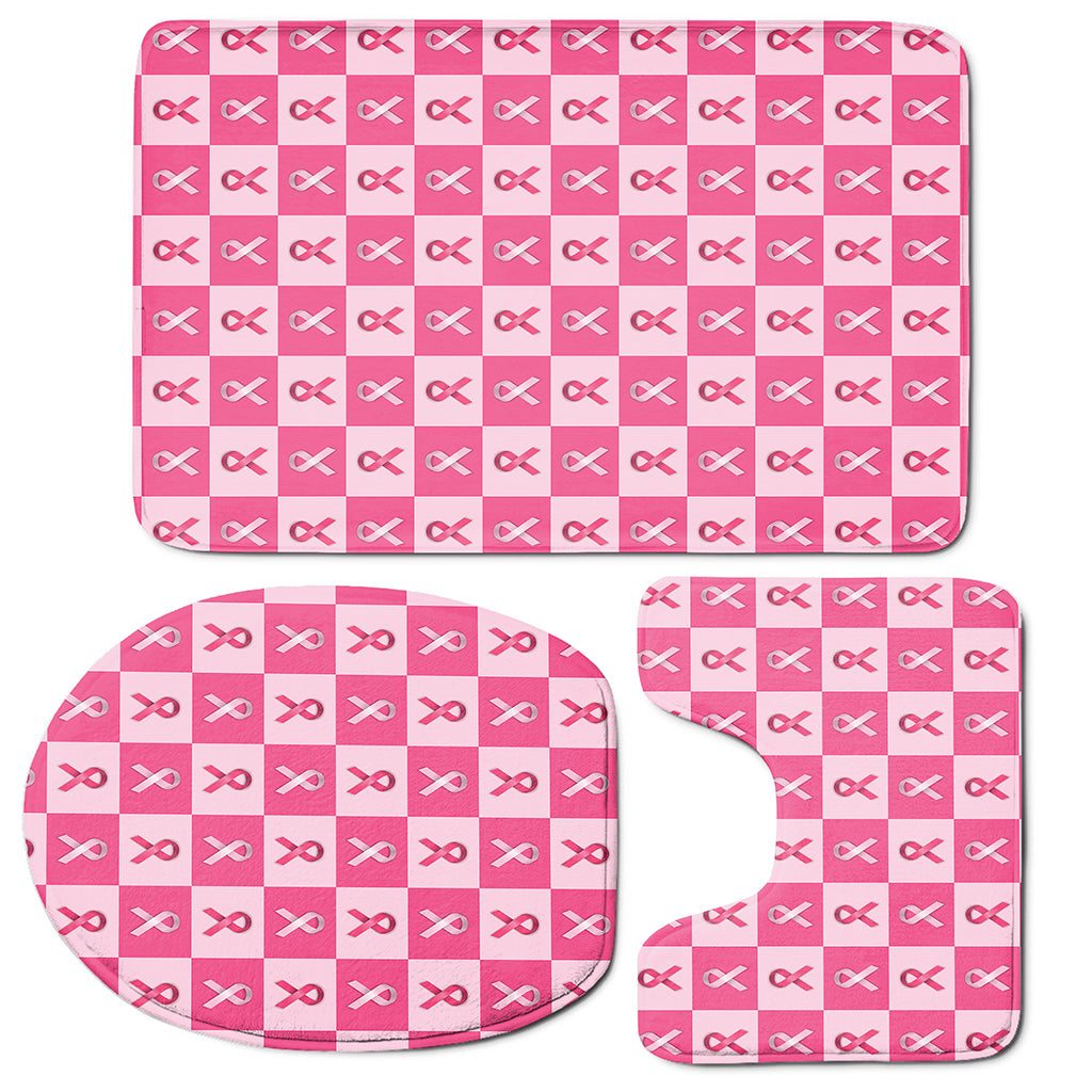 Breast Cancer Awareness Pattern Print 3 Piece Bath Mat Set