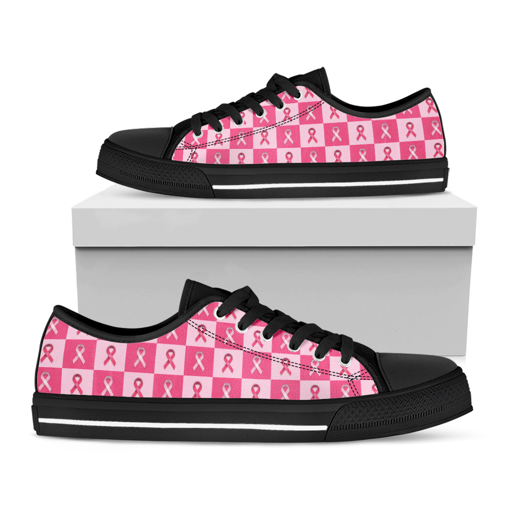 Breast Cancer Awareness Pattern Print Black Low Top Shoes