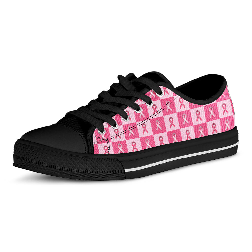 Breast Cancer Awareness Pattern Print Black Low Top Shoes