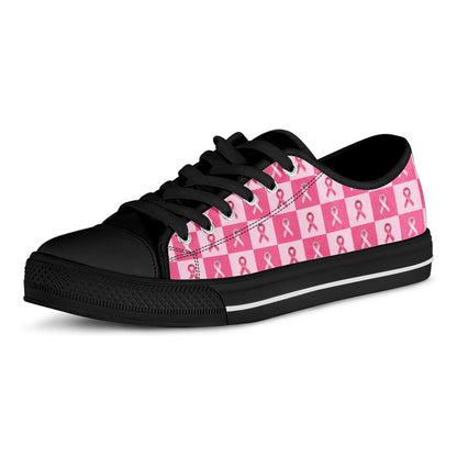 Breast Cancer Awareness Pattern Print Black Low Top Shoes