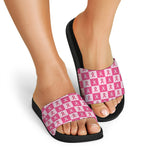 Breast Cancer Awareness Pattern Print Black Slide Sandals