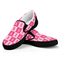 Breast Cancer Awareness Pattern Print Black Slip On Sneakers