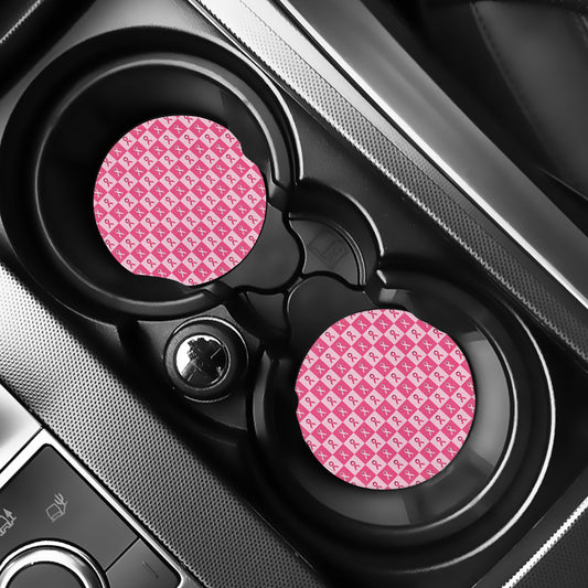 Breast Cancer Awareness Pattern Print Car Coasters