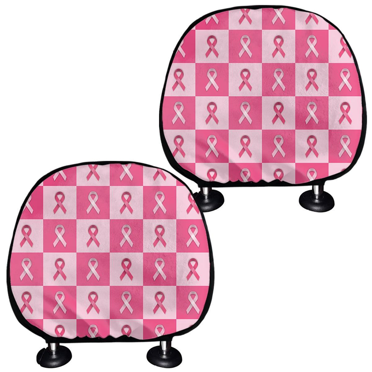 Breast Cancer Awareness Pattern Print Car Headrest Covers