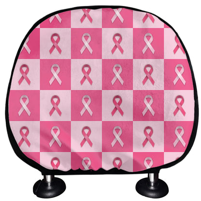 Breast Cancer Awareness Pattern Print Car Headrest Covers