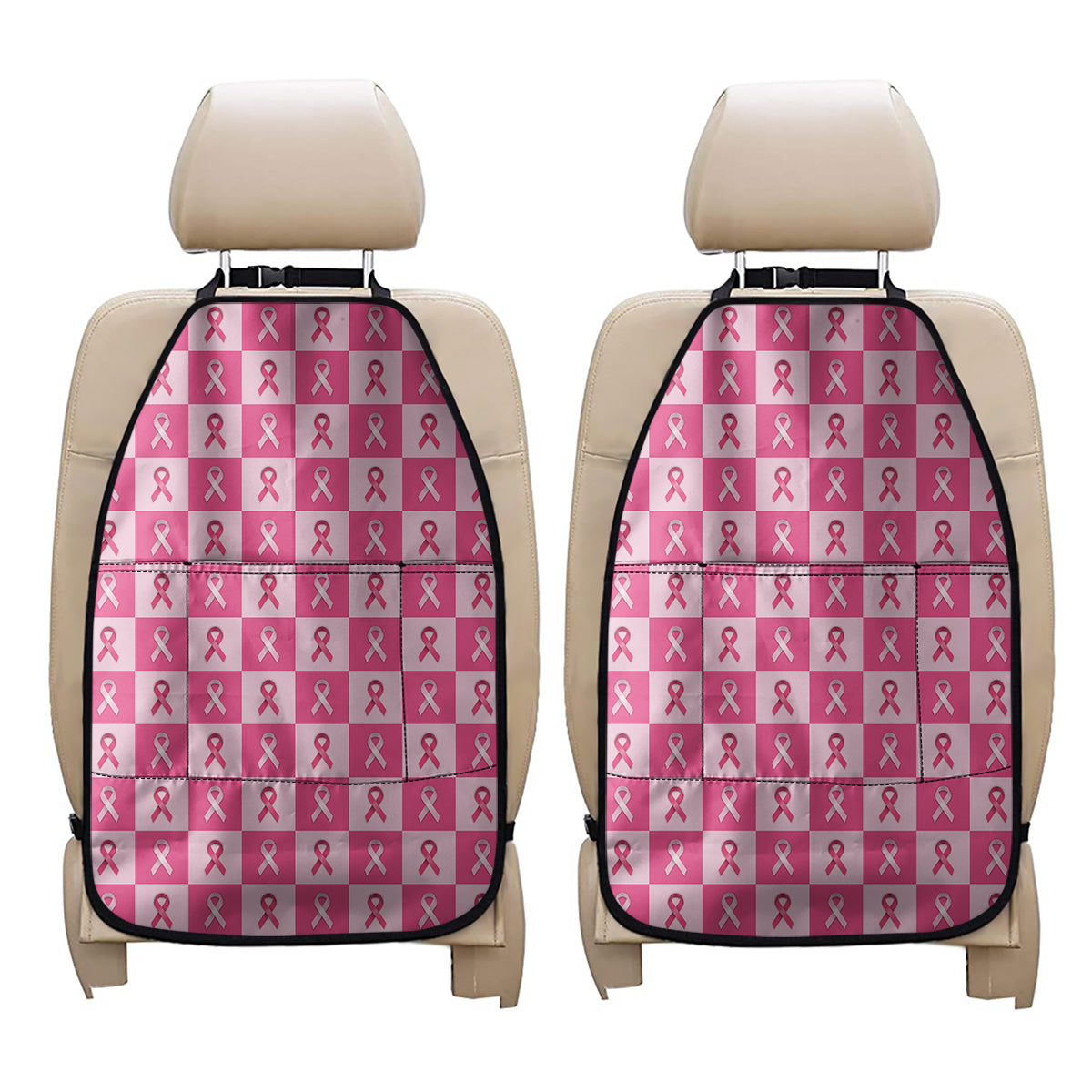 Breast Cancer Awareness Pattern Print Car Seat Organizers