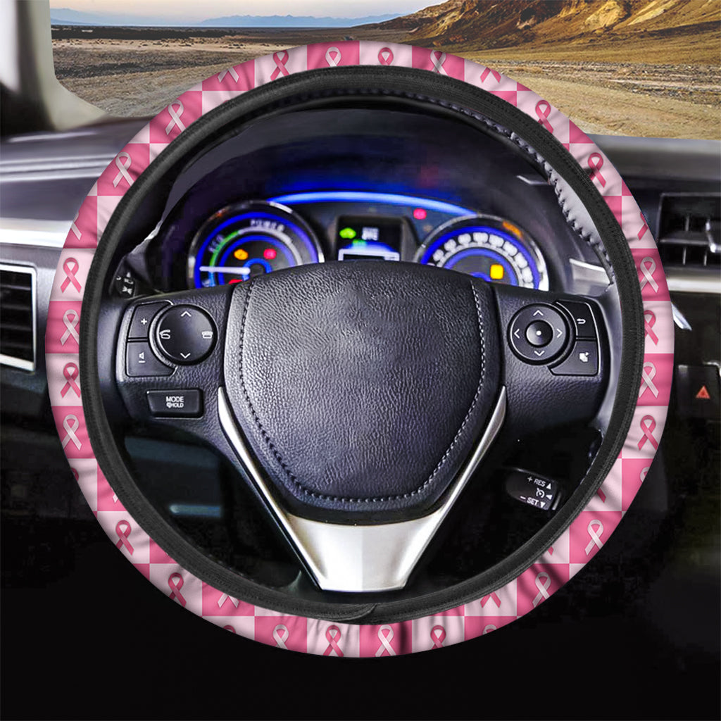 Breast Cancer Awareness Pattern Print Car Steering Wheel Cover