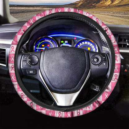 Breast Cancer Awareness Pattern Print Car Steering Wheel Cover