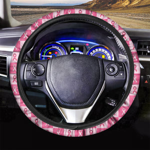 Breast Cancer Awareness Pattern Print Car Steering Wheel Cover