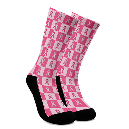 Breast Cancer Awareness Pattern Print Crew Socks