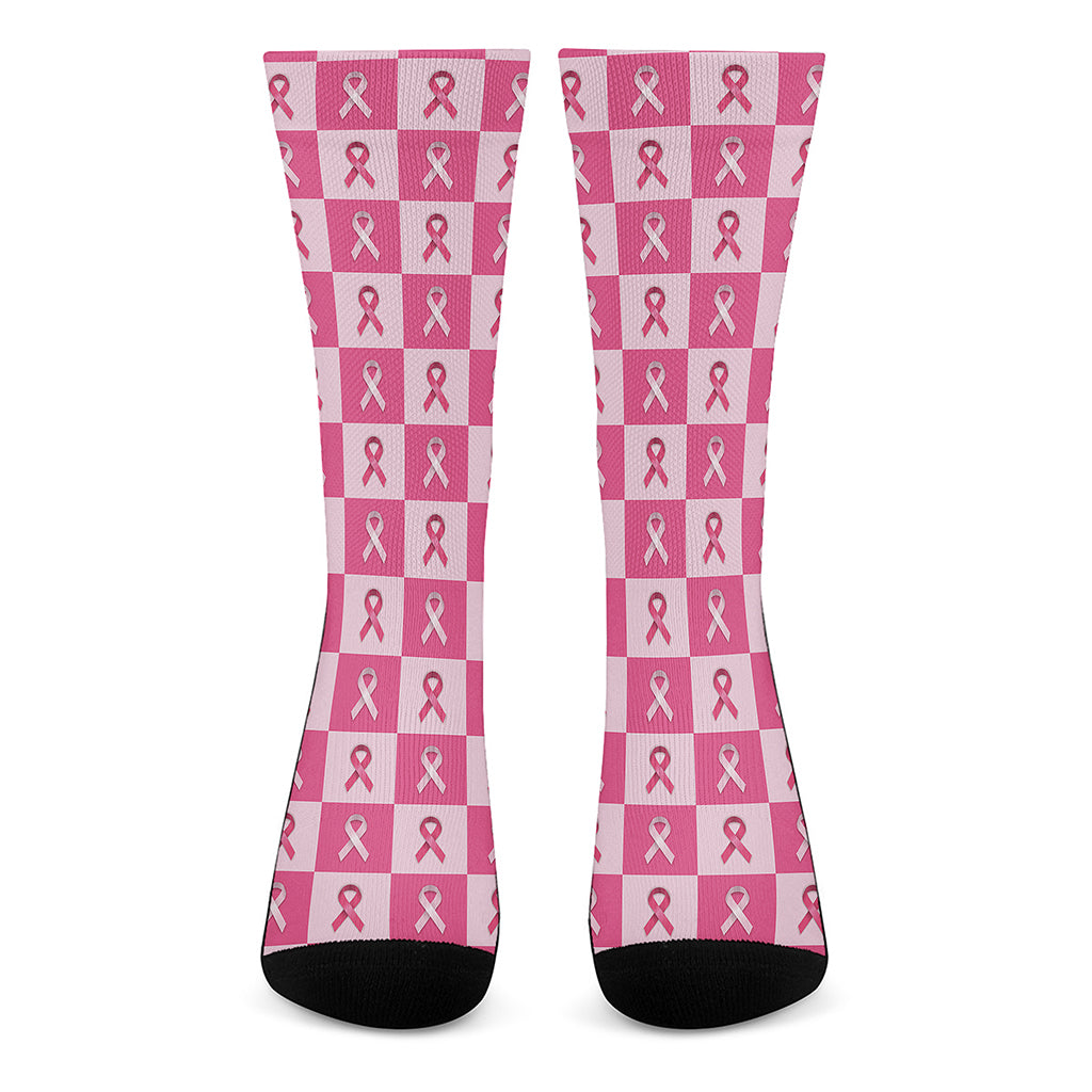 Breast Cancer Awareness Pattern Print Crew Socks