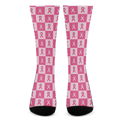Breast Cancer Awareness Pattern Print Crew Socks