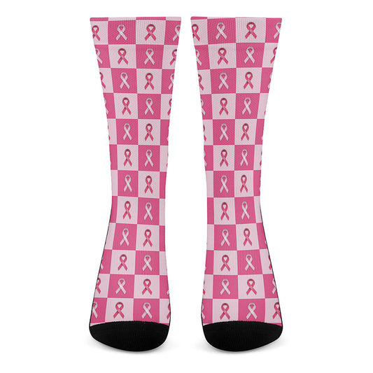 Breast Cancer Awareness Pattern Print Crew Socks