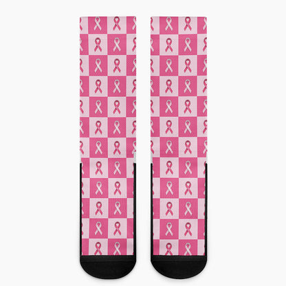 Breast Cancer Awareness Pattern Print Crew Socks