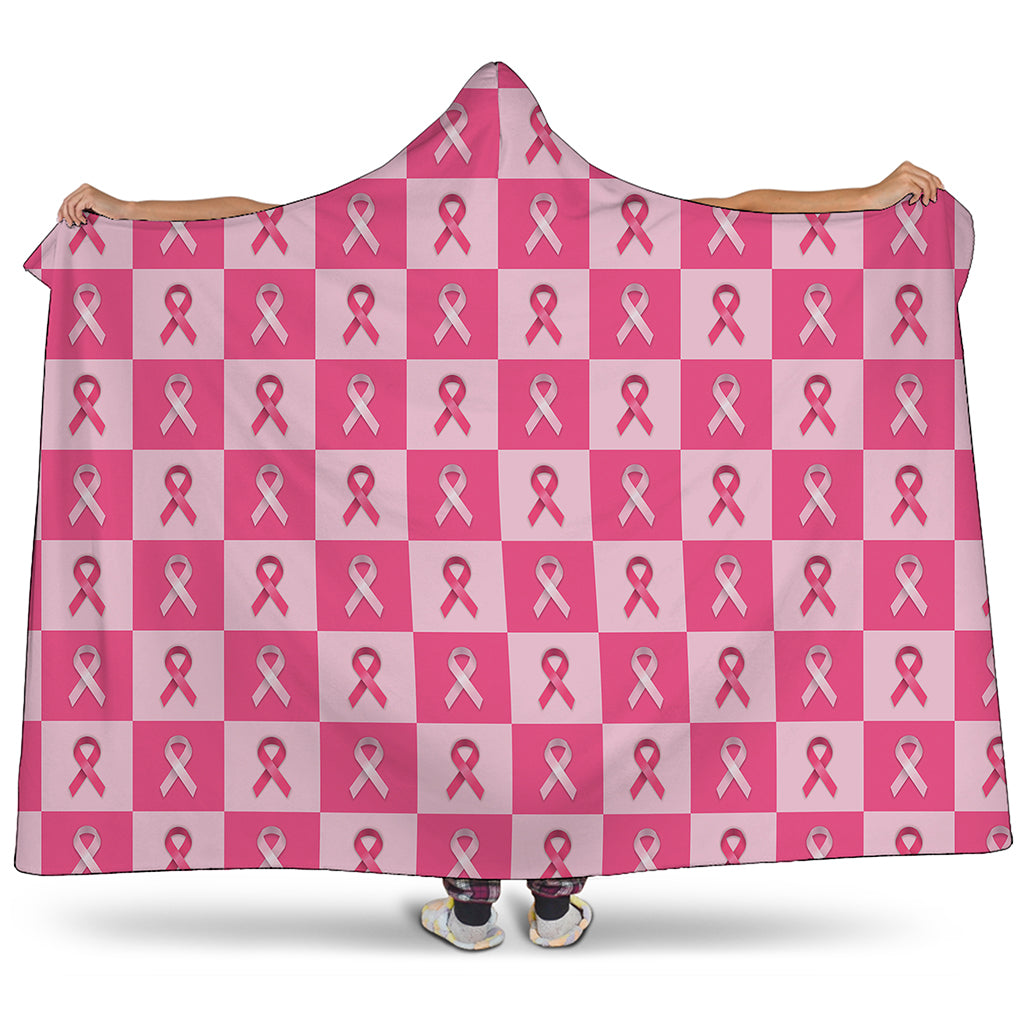 Breast Cancer Awareness Pattern Print Hooded Blanket