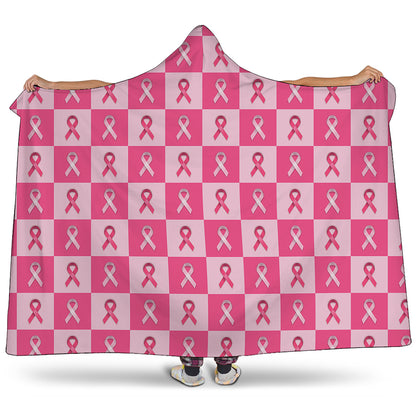 Breast Cancer Awareness Pattern Print Hooded Blanket