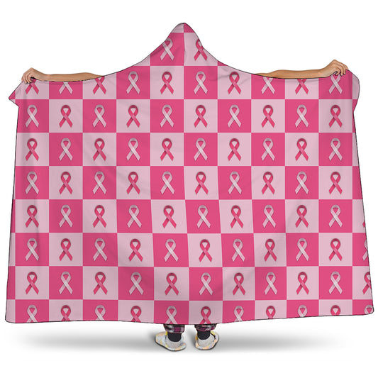 Breast Cancer Awareness Pattern Print Hooded Blanket