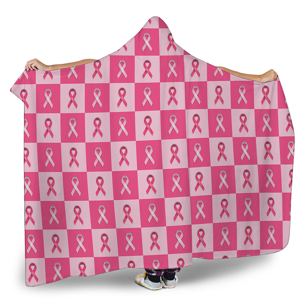 Breast Cancer Awareness Pattern Print Hooded Blanket