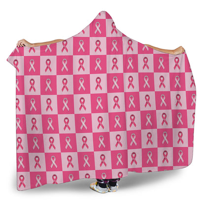 Breast Cancer Awareness Pattern Print Hooded Blanket