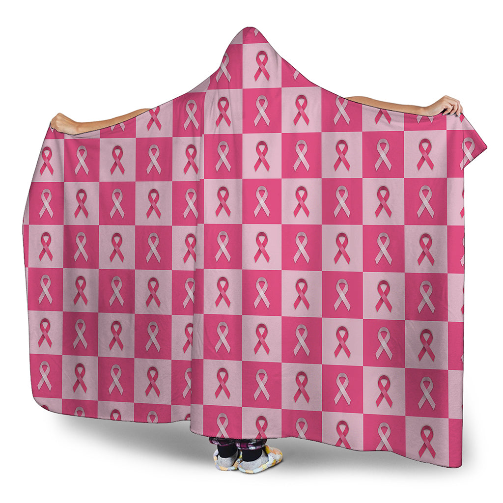 Breast Cancer Awareness Pattern Print Hooded Blanket