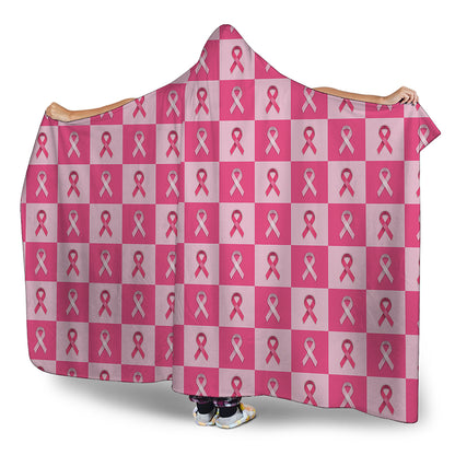 Breast Cancer Awareness Pattern Print Hooded Blanket