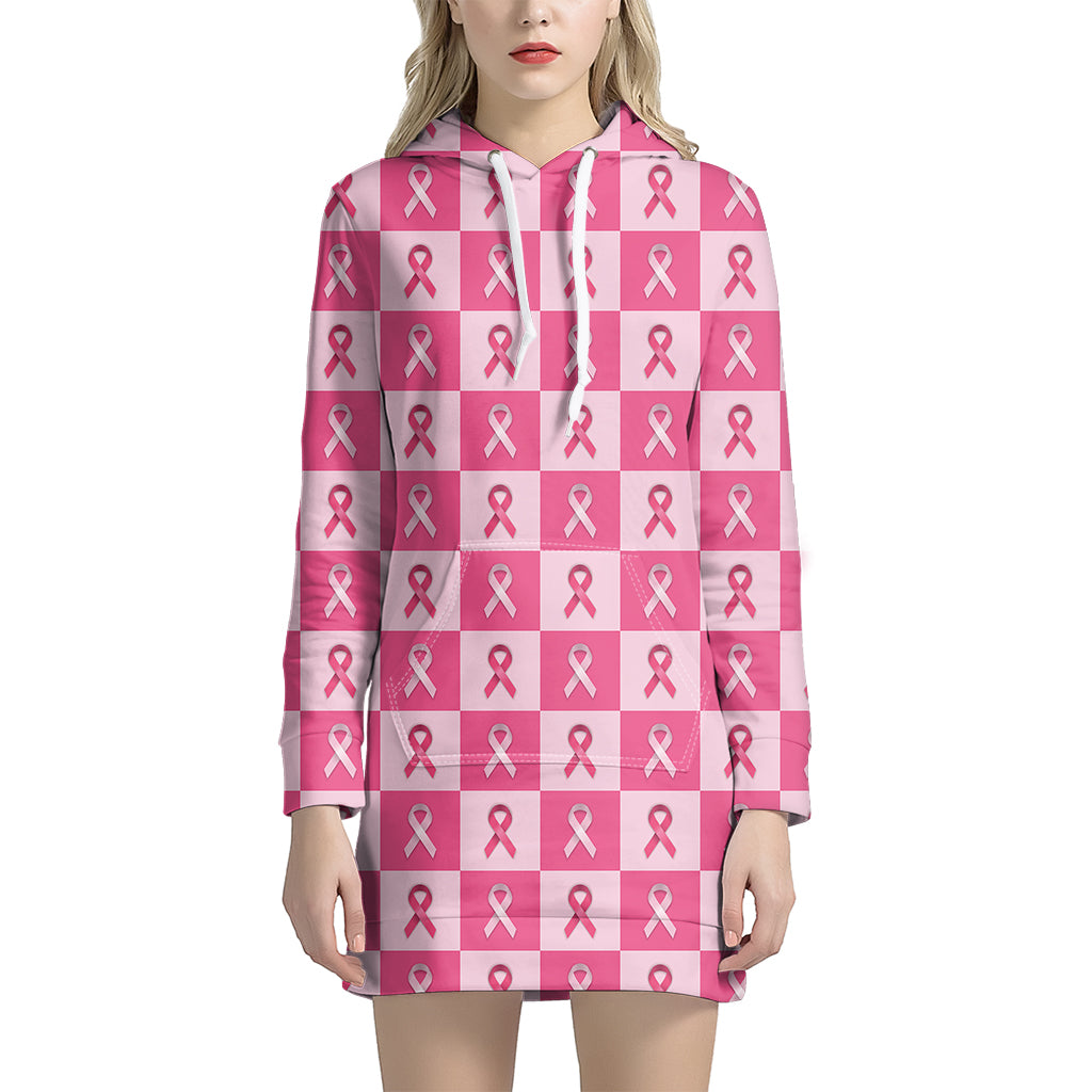 Breast Cancer Awareness Pattern Print Hoodie Dress