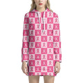 Breast Cancer Awareness Pattern Print Pullover Hoodie Dress