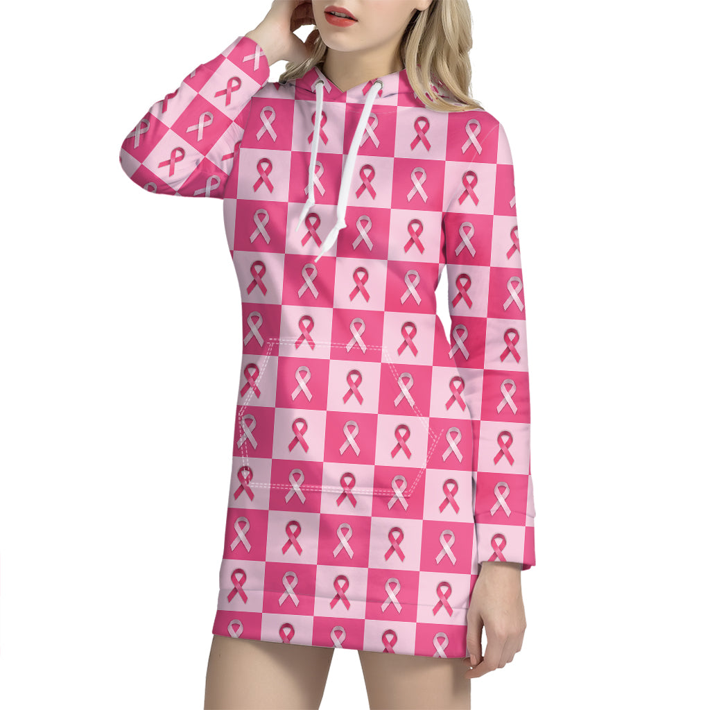 Breast Cancer Awareness Pattern Print Hoodie Dress