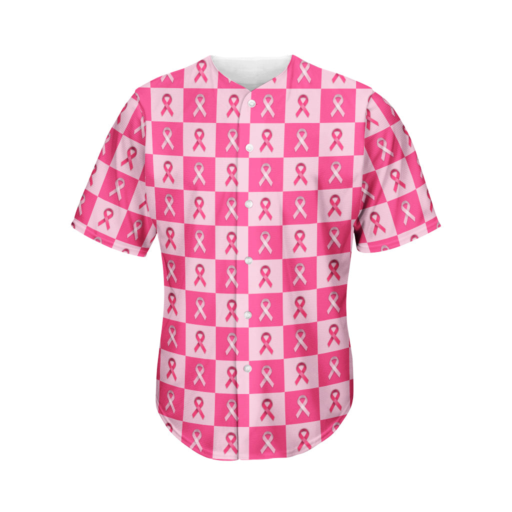 Breast Cancer Awareness Pattern Print Men's Baseball Jersey