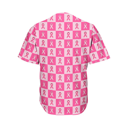 Breast Cancer Awareness Pattern Print Men's Baseball Jersey