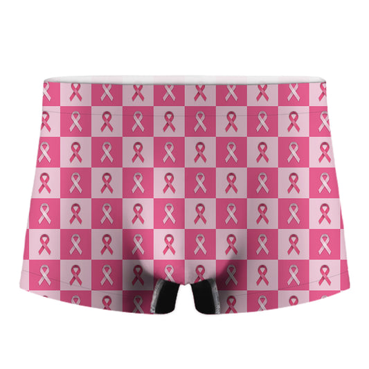 Breast Cancer Awareness Pattern Print Men's Boxer Briefs