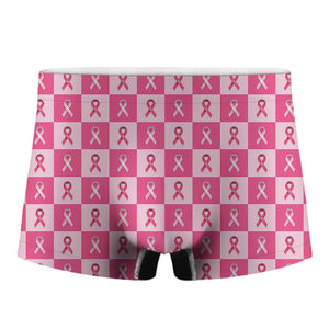 Breast Cancer Awareness Pattern Print Men's Boxer Briefs