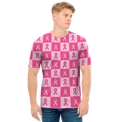 Breast Cancer Awareness Pattern Print Men's T-Shirt