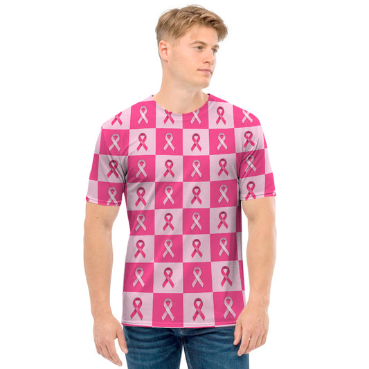 Breast Cancer Awareness Pattern Print Men's T-Shirt