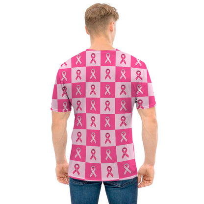 Breast Cancer Awareness Pattern Print Men's T-Shirt