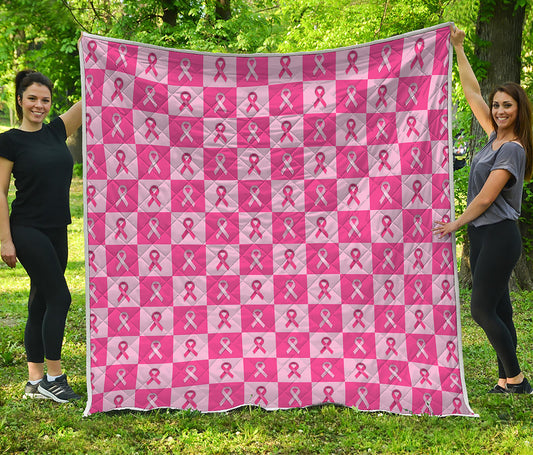 Breast Cancer Awareness Pattern Print Quilt