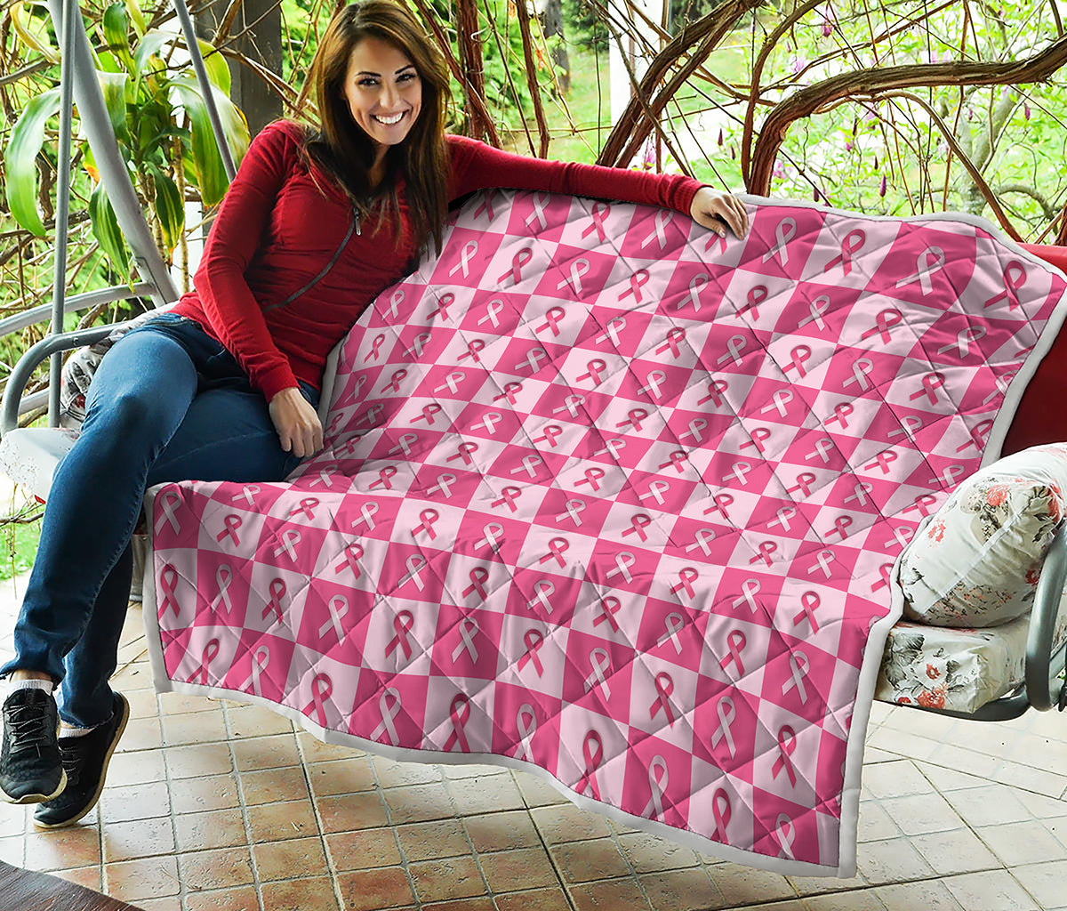 Breast Cancer Awareness Pattern Print Quilt