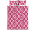 Breast Cancer Awareness Pattern Print Quilt Bed Set