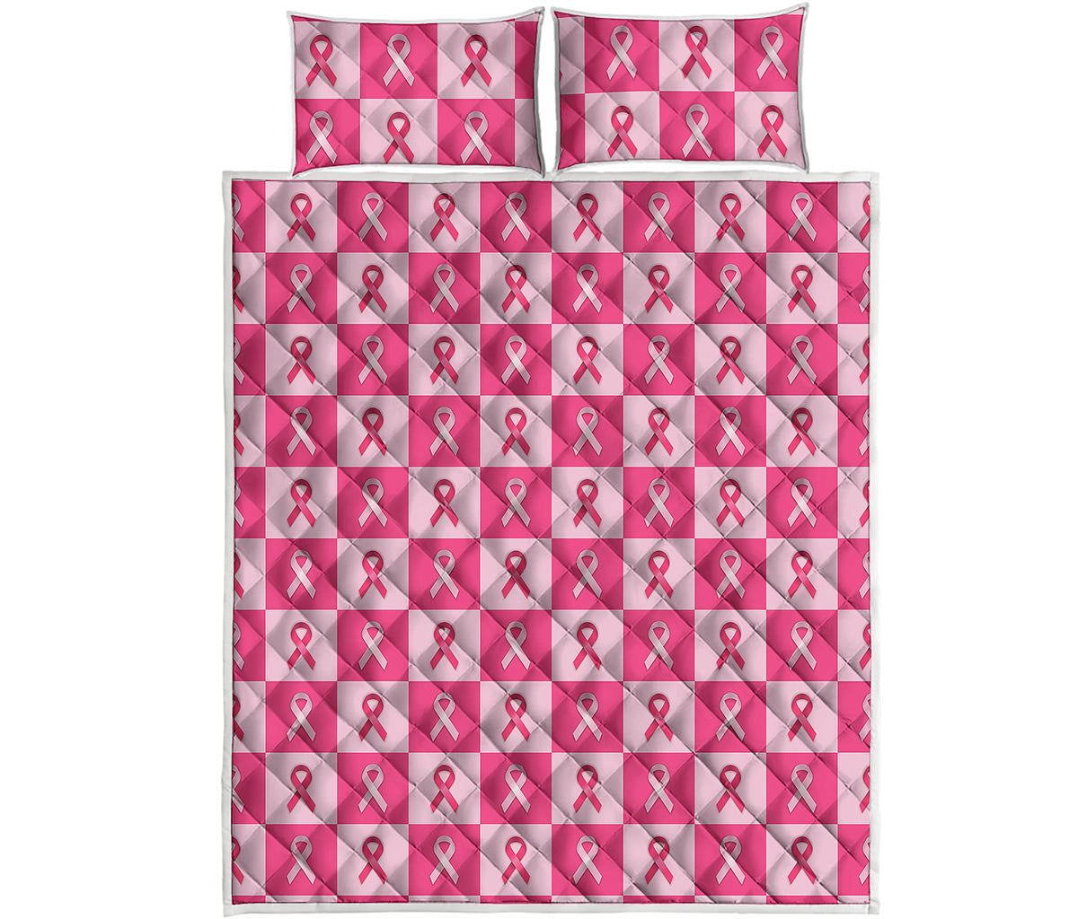 Breast Cancer Awareness Pattern Print Quilt Bed Set