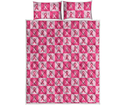 Breast Cancer Awareness Pattern Print Quilt Bed Set