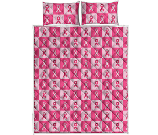 Breast Cancer Awareness Pattern Print Quilt Bed Set