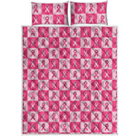 Breast Cancer Awareness Pattern Print Quilt Bed Set