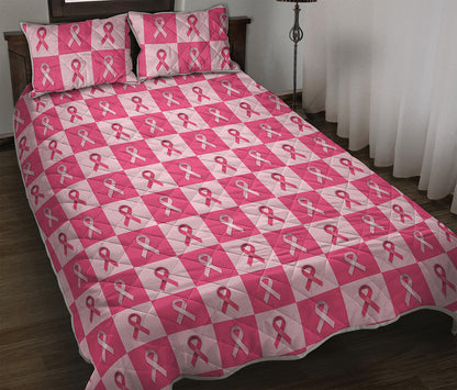 Breast Cancer Awareness Pattern Print Quilt Bed Set