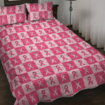 Breast Cancer Awareness Pattern Print Quilt Bed Set